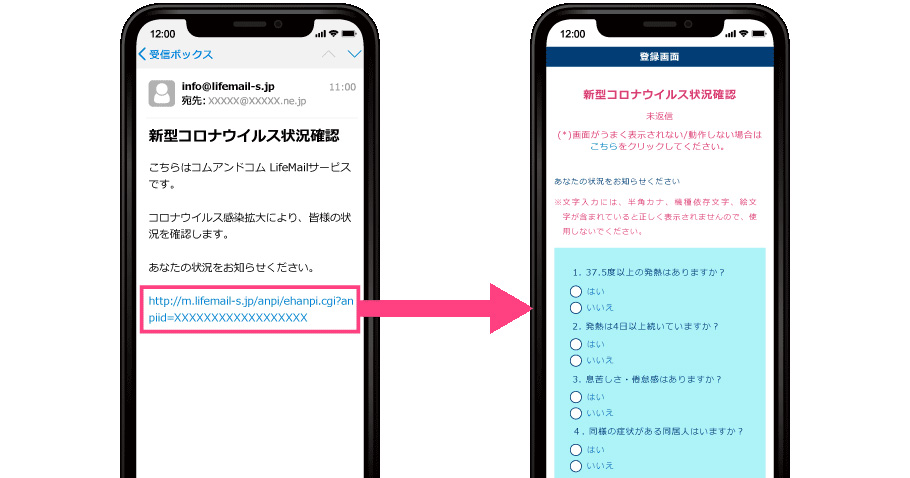 業務連絡を使った新型コロナウイルス状況確認